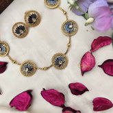 Vriksham Designer Blue Lotus Cham With Green Leaf Neckpiece-G20383